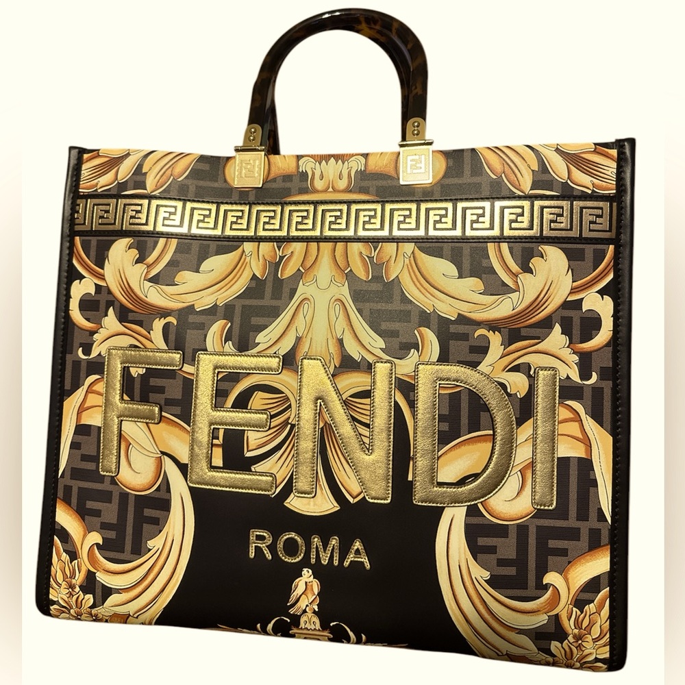 Fendi X Versace Fendace NWT! black & gold rare collaboration leather tote!